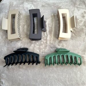 Set of 5 Hair Claw Clips in Neutral and Green Tones